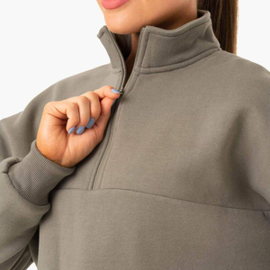 Jersey con capucha de punto de lana de algodón con logotipo personalizado para mujer, traje de Gimnasio Deportivo bordado Vintage con media cremallera para invierno 2025 - Product Image 6