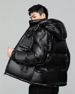 Veste d'hiver en laine décontractée unisexe personnalisée, best-seller, doudoune à capuche épaisse et brillante, streetwear, col montant, logo sur le devant - Product Image 4