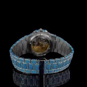 Montre mécanique personnalisée de haute qualité pour hommes, ton bleu royal, mouvement automatique, style hip-hop, cadran bleu classique glacé - Product Image 5