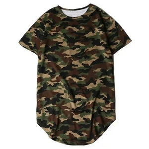 Camouflage Streetwear T-shirt à séchage rapide à manches longues/courtes et à ourlet long incurvé avec impression de transfert de chaleur - Product Image 2