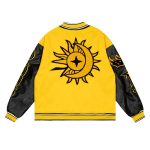 Chaqueta Bomber de Cuero para Hombre con Mangas de Cuero, Estilo Varsity de Invierno, con Parches y Bordado de Letras, Cortavientos - Product Image 2