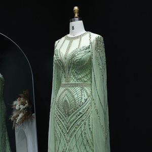 <span class=keywords><strong>Robe</strong></span> de soirée musulmane de luxe en vert <span class=keywords><strong>sauge</strong></span> avec cape, manches longues, <span class=keywords><strong>robe</strong></span> de mariée arabe de Dubaï pour femmes, robes de soirée Lsz042 - Product Image 5