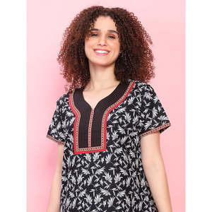 100% Cotton Woven Supersoft Women's Short-Sleeved Bathrobe Casual Nightshirt Embroidery Pocket Most Comfortable Leopard Pattern - Product Image 1