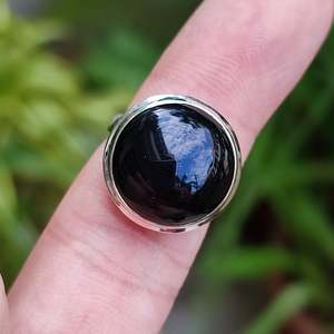 925 Sterling <b>Silver</b> Handmade Women's <b>Statement</b> <b>Ring</b> Black Onyx Round Gemstone with Rhodium Plating Black Onyx <b>Silver</b> <b>Ring</b> - Product Image 5