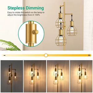 Zakaria 65'' dimmable tree floor lamp with 3 bulbs included <b>industrial</b> iron design & adjustable brightness - Product Image 5