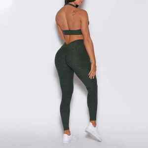 Vente en gros Soutien-gorge de sport de gymnastique de haute qualité à motif solide évacuant la transpiration et leggings taille haute Scrunch Butt Set de fitness - Product Image 5