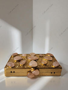 Rose Quartz Gemstone Panelled Clutch with Gold Textured Frame Featuring Soft <b>Pink</b> Natural Stones Luxury Statement <b>Bag</b> for women - Product Image 5