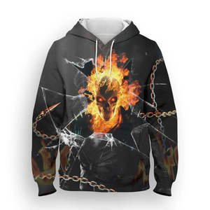 Sweat à capuche pour homme avec imprimé intégral de crâne de motard en 3D, pull en polaire chaud, streetwear décontracté - Product Image 5