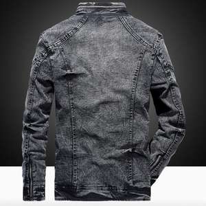 New Vintage Style Solid Color Casual Fashion Jeans Coat <b>Black</b> Blue Zipper <b>Denim</b> <b>Jacket</b> for <b>Men</b> - Product Image 2