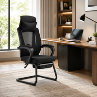 Chaise de bureau ergonomique à dossier haut en maille, inclinable pour la sieste, avec appui-tête, accoudoirs intégrés et base à patins