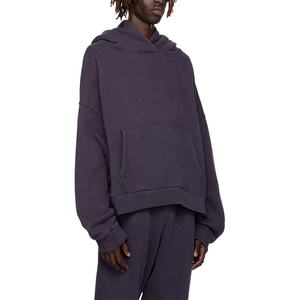 เสื้อฮู้ดดี้ทรงบ็อกซี่แบบครอปสำหรับผู้ชาย พิมพ์โลโก้ตามสั่ง ปี 2026 ผ้าฟอกสี 500gsm คุณภาพสูง ทรงโอเวอร์ไซส์ สีดำ ลุคทำเก่า - Product Image 3