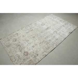 Alfombra Turca de 3,8x7,1 pies, Alfombra Vintage de Lana con Diseño Floral en Blanco y Marrón - Product Image 4