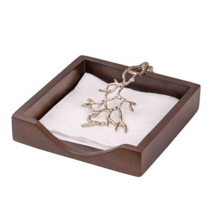 Servilletero Decorativo para Mesa de Comedor, Servilletero Artesanal de Madera de Nogal con Acabado en Níquel Antiguo, Diseño de Bambú - Product Image 5