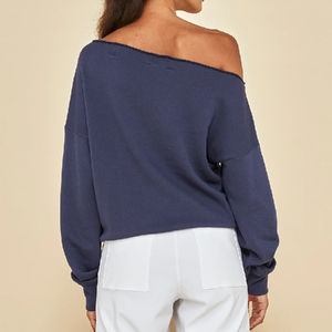 Jersey de algodón 100% supersuave para mujer, sudadera de Color sólido con logotipo personalizado, ropa de calle holgada, estilo de hombro caído para invierno - Product Image 3