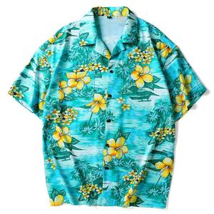 OEM Custom 100% Rayon Hawaiian <b>Beach</b> <b>Shirt</b> for <b>Men</b> Printed Floral Casuals Summer Swimwear Stand Collar Poplin Anti-Wrinkle - Product Image 1