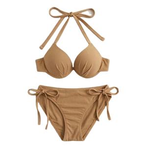 Traje de Baño de Dos Piezas Sexy con Volantes de Encaje Blanco, Bikini Cómodo para Mujer, Color Durazno, en Oferta - Product Image 1