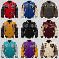 Veste universitaire en laine d'hiver la plus vendue, manches en cuir véritable, patchs chenille personnalisés, logo frontal, manteau bomber de baseball pour homme