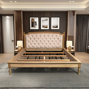 Lit coréen de luxe Sanare de haute qualité de style néoclassique avec tête de lit rembourrée en bois massif d'acacia de style coréen - Product Image 1