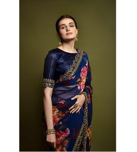 Sari de Georgette con Estampado Floral, Estilo de Tejido Tradicional, Tela de Primera Calidad, Perfecto para Novias - Product Image 1