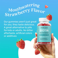 Gummies à la biotine haute puissance 10 000 mcg + folate et inositol. Soutient la croissance des cheveux, l'éclat de la peau et la solidité des ongles