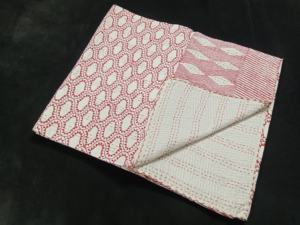 Indian Block Print Kantha <b>Quilt</b> Throw Reversible Cotton <b>Bedspread</b> Vintage Throw - Product Image 2