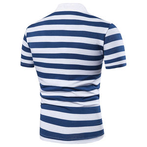Polo à manches courtes grande taille pour hommes, vêtements de golf en coton avec motif de poitrine à trois rayures, polos courts respirants à la mode - Product Image 4