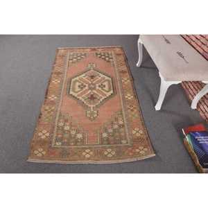 3.3x6.4 ft Rug, Vintage Turkish Rug, <b>Brown</b> <b>Wool</b> Rug - Product Image 1
