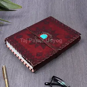 Single Centre Stone Journal Embossed Leather Diary Vintage Look Travel Diary with 120 Inner White Pages Bound Leather Journal