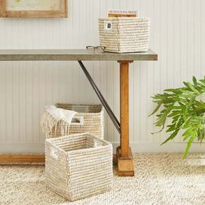 TienPhong Wholesale Seagrass Square <b>Baskets</b> with Handles, Set of 3 - Handwoven Natural Storage & Organizer Bins for Home, Office - Product Image 2