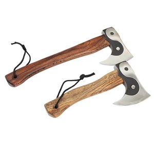 Venta al por mayor personalizada de alta calidad OEM ODM servicio Damasco mango de madera maciza hacha de acero supervivencia al aire libre Camping vaina de corte - Product Image 2