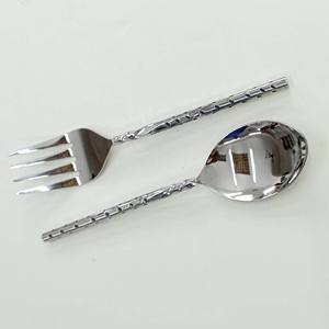 Authentic Model Look Stainless Steel Silver <b>Spoon</b> <b>Fork</b> <b>Set</b> with Flat Design Handle Modern Portable Salad Server <b>Set</b> - Product Image 5