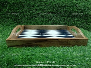 Bandeja de servicio con incrustaciones de resina y madera de acacia hecha a mano con acabado liso, accesorio de mesa decorativo de lujo para uso doméstico y hospitalario - Product Image 5