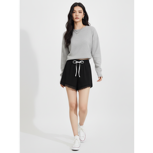 Shorts décontractés en tricot côtelé avec bordure en dentelle et cordon de serrage pour femmes, doux, extensible, élastique, séchage rapide, respirant, vêtements OEM ODM - Product Image 1