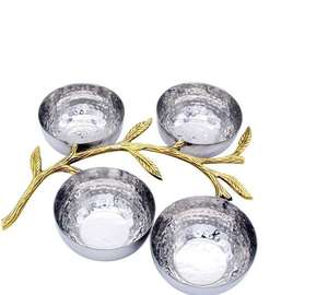 ชุดชามสเตนเลสสตีลขัดเงาพร้อมด้ามทองเหลืองดีไซน์รูปใบไม้ผลไม้ผักผลไม้ชามบนโต๊ะสไตล์ใหม่ - Product Image 5