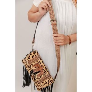 Bolso bandolera de cuero de piel de Animal bohemio, bolso de mano de vaca para niñas de estilo pijo con decoración de cadena, monedero de Invierno para mujer - Product Image 2