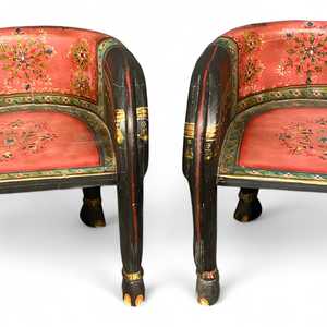 Hand-Painted Elephant Accent <b>Chair</b> <b>Reclining</b> Leather Furniture Traditional Design for Home Office Antiqued Style Wooden <b>Chair</b> - Product Image 3
