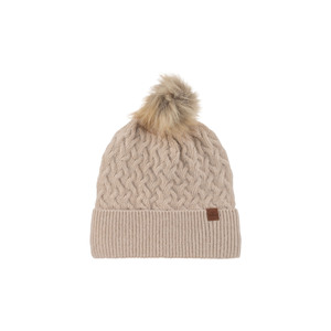 Básico Cambria invierno Beige Angora tejido Beanie pompón doble capa suave Flexible Logo conjunto de suéter liso para mujer - Product Image 4
