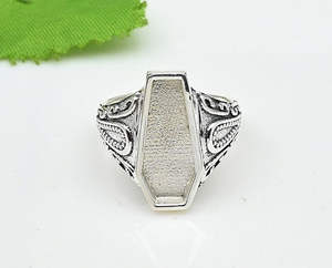 Bague vide vintage en argent sterling 925 en forme de cercueil pour résine, cendres, lait maternel, souvenir, fabrication de bijoux commémoratifs DIY - Product Image 6