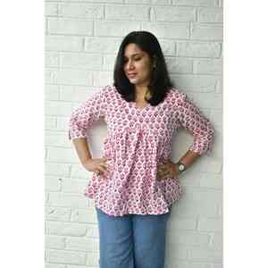 Top Corto de Algodón Popelina Rojo para Mujer, Estampado Floral, Logotipo Bordado a Mano, Ropa de Oficina y Casual, Talla XL - Product Image 1