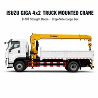 Grue montée sur camion ISUZU GIGA 4x2 avec flèche hydraulique droite HWHC, étais de type H et benne basculante pour levage de charges de construction