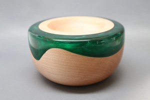 Bol à salade créatif en bois de manguier avec anneau en résine Vaisselle décorative en bois pour le camping comprenant des assiettes et des plats - Product Image 3