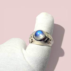 Bague de fiançailles ethnique vintage unisexe en argent sterling 925, pierre de lune arc-en-ciel naturelle, diamant, perle, pierre de naissance, vente chaude - Product Image 1