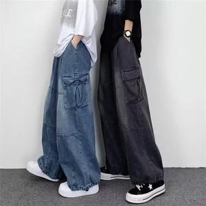 Pantalons cargo tendance pour hommes, streetwear coréen, jeans lavés pour hommes, pantalons baggy en denim pour adolescents, brodés pour les fêtes de printemps - Product Image 1