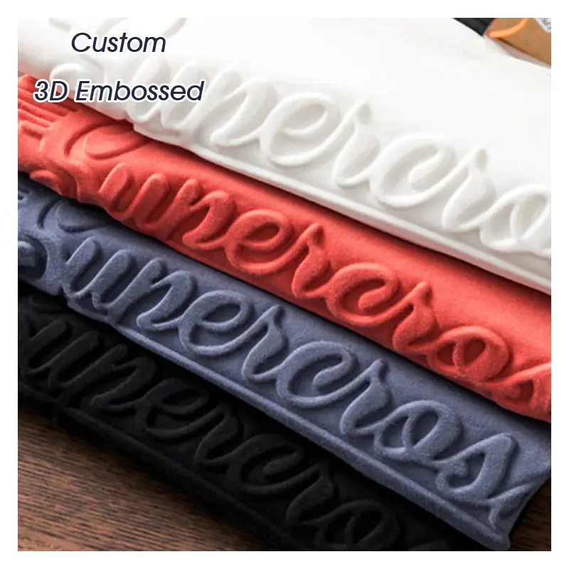 260GSM Heavy Fashion 3D geprägtes T-Shirt Premium 100% gekämmte Baumwolle Übergröße Gewicht Plain Graphic Custom Embossed T-Shirts