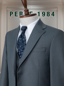 Costume d'affaires gris pour homme, style britannique, simple boutonnage, col à revers, tissu peigné infroissable, coupe droite - Product Image 2
