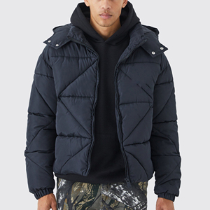 Veste matelassée à capuche pour homme, de qualité supérieure, coupe standard, personnalisée par le fabricant, en toile, coupe-vent, chaude, devant surélevé - Product Image 1