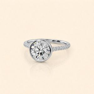 IGI Certified Round Cut Lab Grown Diamond Engagement <b>Ring</b> Solid 925 Sterling <b>Silver</b> Bezel Set Pave Diamond Bridal <b>Ring</b> - Product Image 1