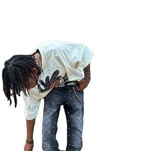 Custom Puff Print Logo Heavyweight Ringer Algodón Negro Vintage Boxy camiseta Oversized Streetwear Drop Shoulder T-shirts - Product Image 5