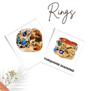 แหวนเพชรเทอร์ควอยซ์สีเงินสเตอร์ลิง925ชุบทองคลาสสิกสำหรับงานแต่งงานและงานปาร์ตี้ - Product Image 3