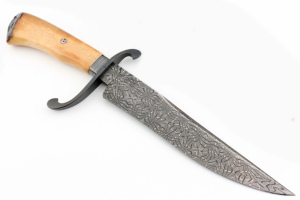 Cuchillo Bowie de hoja de Damasco San Mai hecho a mano con mango de hueso cubierta de cuero marrón personalizable OEM DIY cuchillos de supervivencia al aire libre - Product Image 4